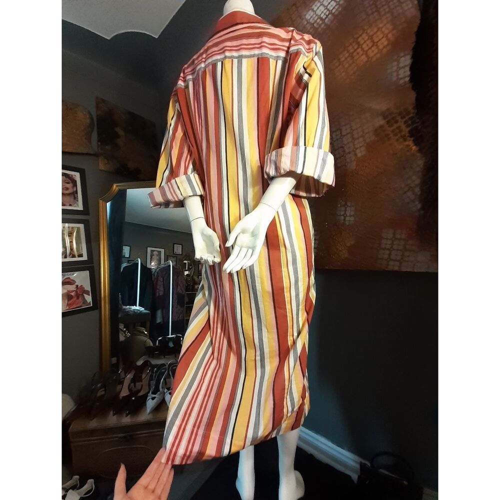Zara 100% Cotton Striped Button-Front Maxi Shirt Dress in Warm Tones - Picture 3 of 16